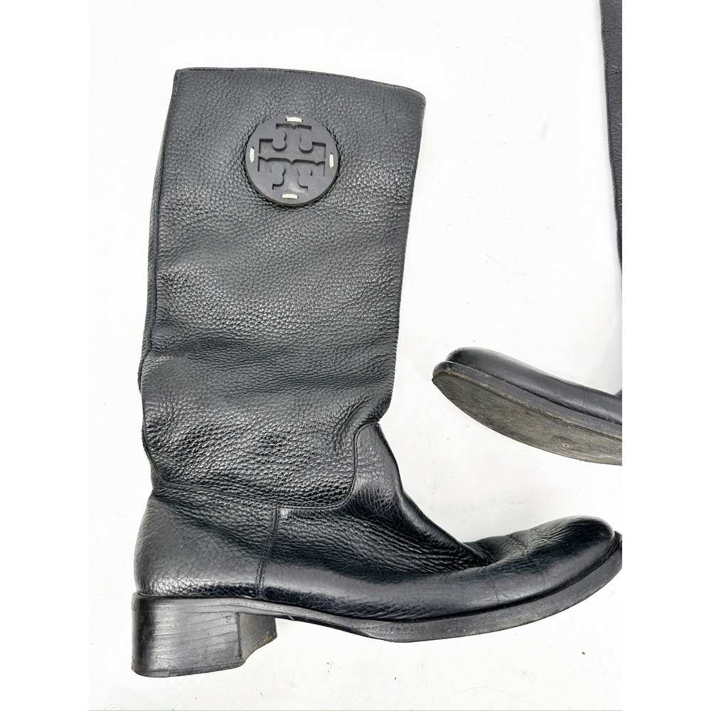Tory Burch Keaton Black Pebbled Leather Riding Boots Women Size 9.5M EXCELLENT - Picture 3 of 5
